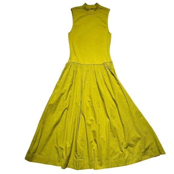Free People Free-est Lime Green Pepita Midi Pockets Dress Size Medium New - Picture 3 of 7